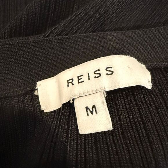 REISS Mae Slim Fit Ribbed Cardigan Top Black V-Neck Gold Buttons Size Medium - Picture 5 of 10